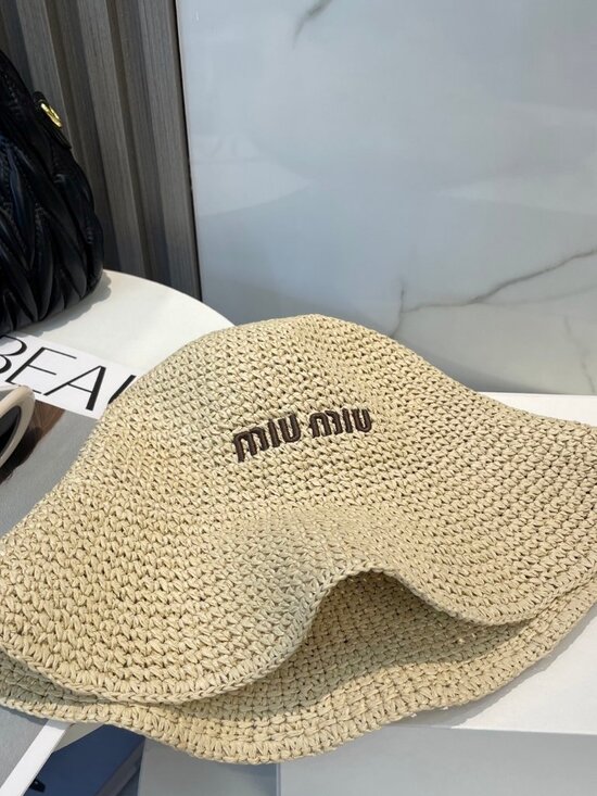 ?Miu Miu? Beige - Straw Fisherman\'s Hat - Brown Single-Line Small Letters main image 5